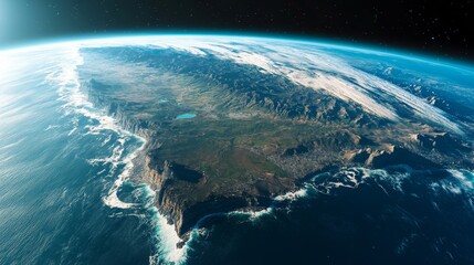 Ultra detailed, photorealistic view of Earth from space with a focus on the Alps during winter