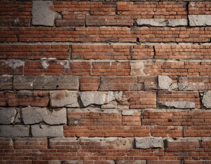 Obraz premium rough textured brick wall with cracks and mortar details, earthy, distressed