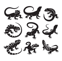 Reptile set silhouette vector illustration