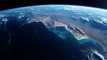 Fototapeta premium Ultra detailed, photorealistic view of Earth from space at dawn