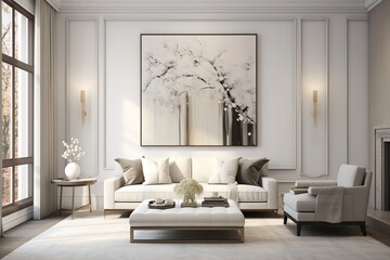 a modern living room with a white leather sofa
