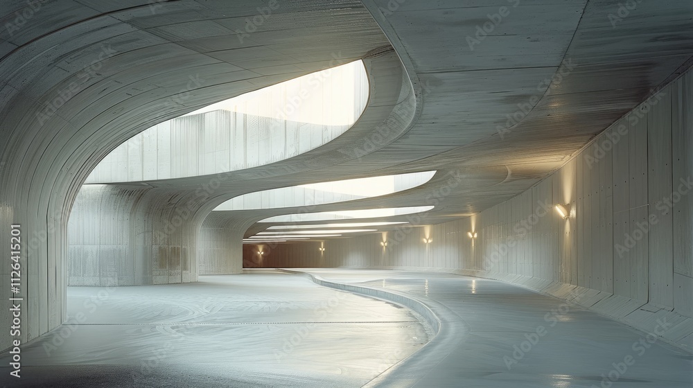 Aufkleber a concrete car park with curved walls and an open space.