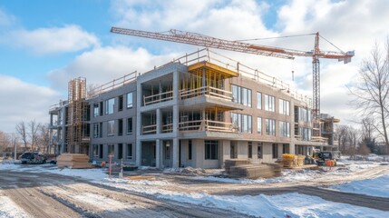 Modern multi-story building under construction with a clean design