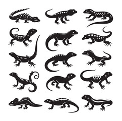 Reptile set silhouette vector illustration