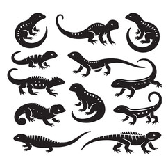 Reptile set silhouette vector illustration
