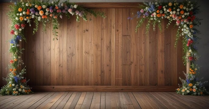 Rustic wooden wedding backdrop with wildflowers, nature, rustic, flowers, backdrop
