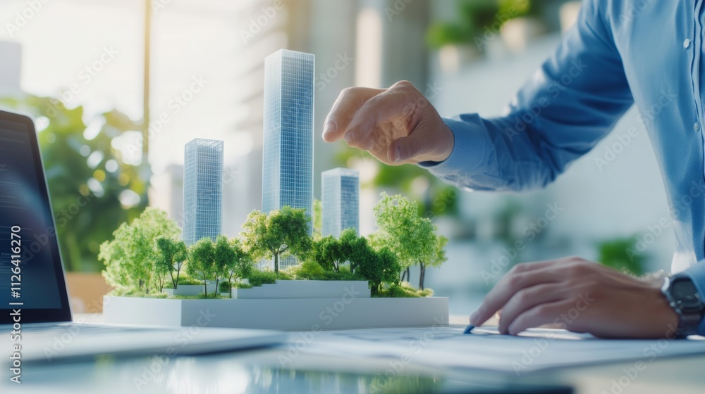 Poster architectural design process for modern buildings exploring house models and urban development conce