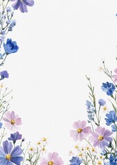 Watercolor Wildflower Border Frame on Empty Paper for Creative Designs and Artistic Projects Generative AI