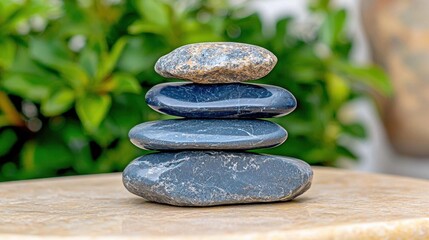 "A set of stacked dark gray stones arranged harmoniously, symbolizing balance, tranquility, and a zen-inspired aesthetic. High Quality