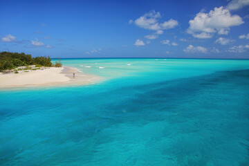 Sandy beach at the tip of Mouli Island in Ouvea lagoon, Loyalty Islands, New Caledonia.