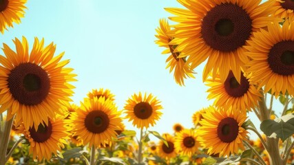 Obraz premium Beautiful autumn background featuring vibrant sunflowers in a sunlit field, perfect for fall-themed designs or decorations, fall