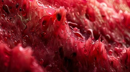 Macro Close-up of Dew-Covered Crimson Pomegranate Rind