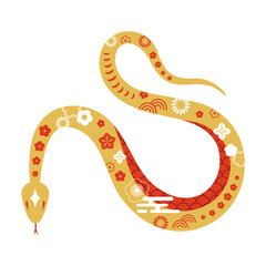 Chinese new year 2025 year of the Snake. Red Snake svg illustration. Traditional zodiac sign. Lunar new year geometric snake