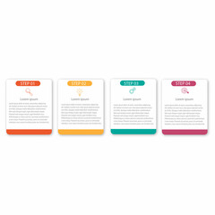 Infographic design template with icons and 4 options or steps. Can be used for process diagrams, presentations, workflow layouts, banners, flowcharts