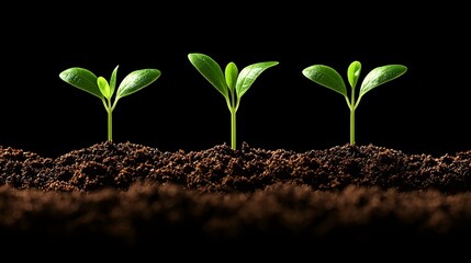Captivating Growth of Green Sprouts Emerging from Rich Soil Against a Dark Background. Cutting-edge Technology Meets Sustainable Farming Concept