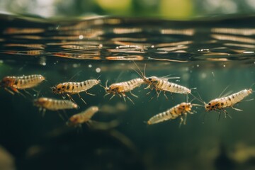 Dynamic macro shot of mosquito larvae swimming in water nature scene underwater environment close-up viewpoint aquatic life concept for seo impact