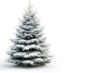 Fototapeta premium Winter pine tree covered in snow, isolated on a white background.