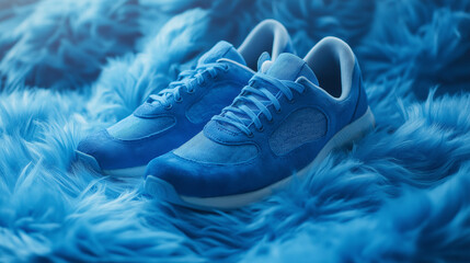 Textured Sports Shoes with Fur Background – Dynamic Blue Visual