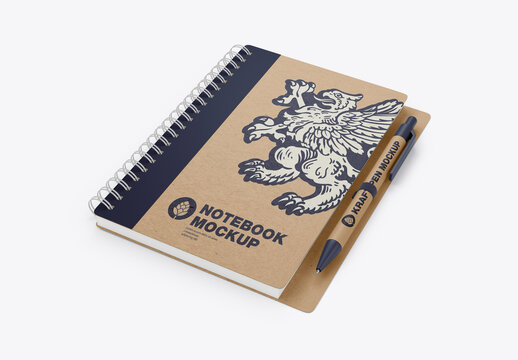 Kraft Notebook With Ring and Pen Mockup