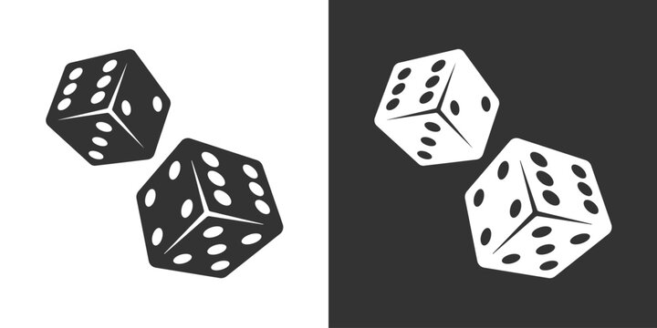 Game dice graphic icons set. Two signs isolated on white and black backgrounds. Vector illustration