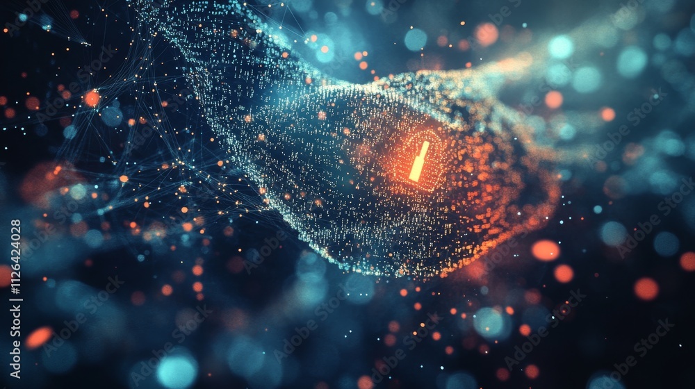 Poster abstract digital representation of a lock with vibrant particles