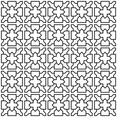 Seamless Islamic geometric pattern, with regular and symmetrical structure in black and white. Suitable for various creative projects or decorative elements.