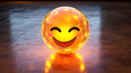 Realistic bulb emoji clipart with glowing light on a polished glass surface clear details