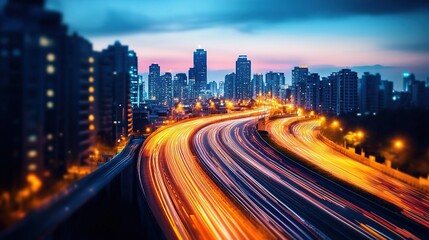 Fototapeta premium A glowing cityscape at night viewed from a distance, representing a sense of ambition, drive, and distant goals.