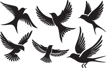 Fototapeta premium Bird silhouette vector illustration. black and white silhouette of a bird collection.