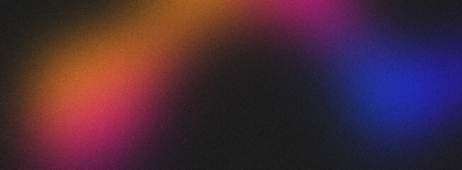 Colorful pink, yellow, turquoise back gradient noisy grain background texture