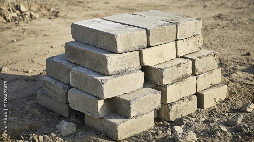 Poster stacked cement blocks on a construction site ready for use in building projects and infrastructure d