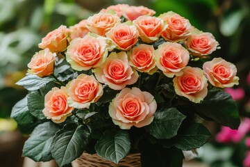 Peach Roses Bouquet Blooming Flowers Romantic Gift