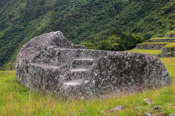 Funerary Stone at Inca citadel Machu Picchu in Peru