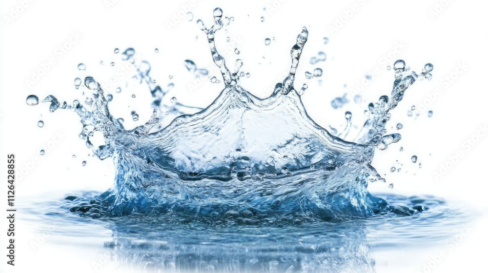 Poster water splash creating dynamic patterns against a clean white background showcasing the beauty and en