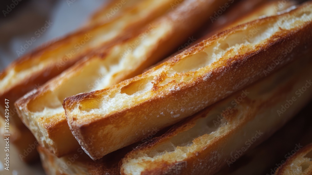 Poster golden toasted bread sticks stacked together with a crispy surface showcasing the delicious and invi