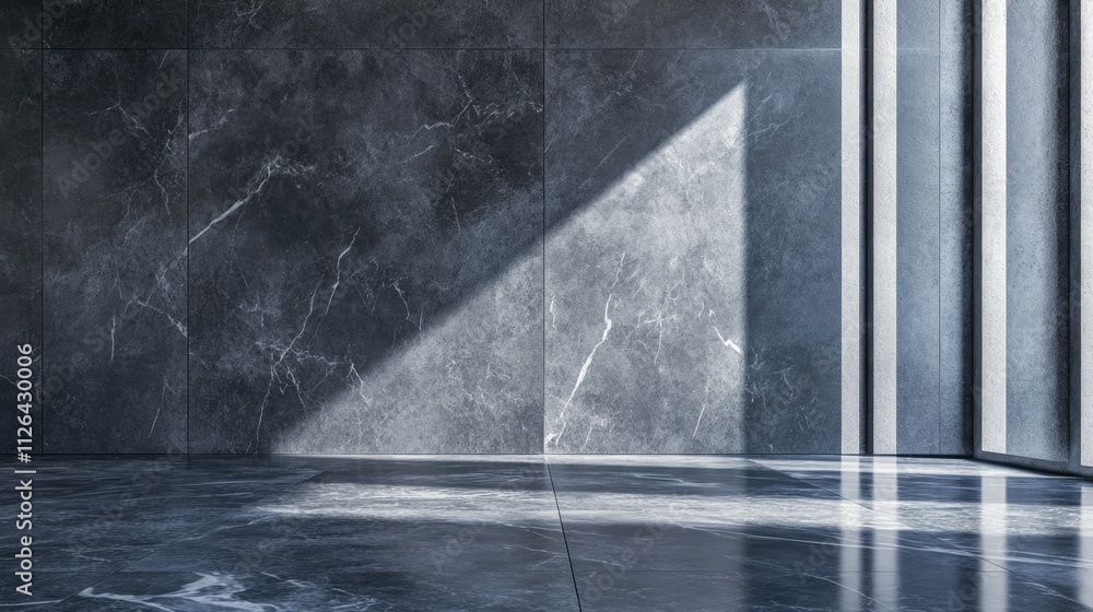 Poster gray concrete wall texture with marble stone floor illuminated by soft light creating a modern minim