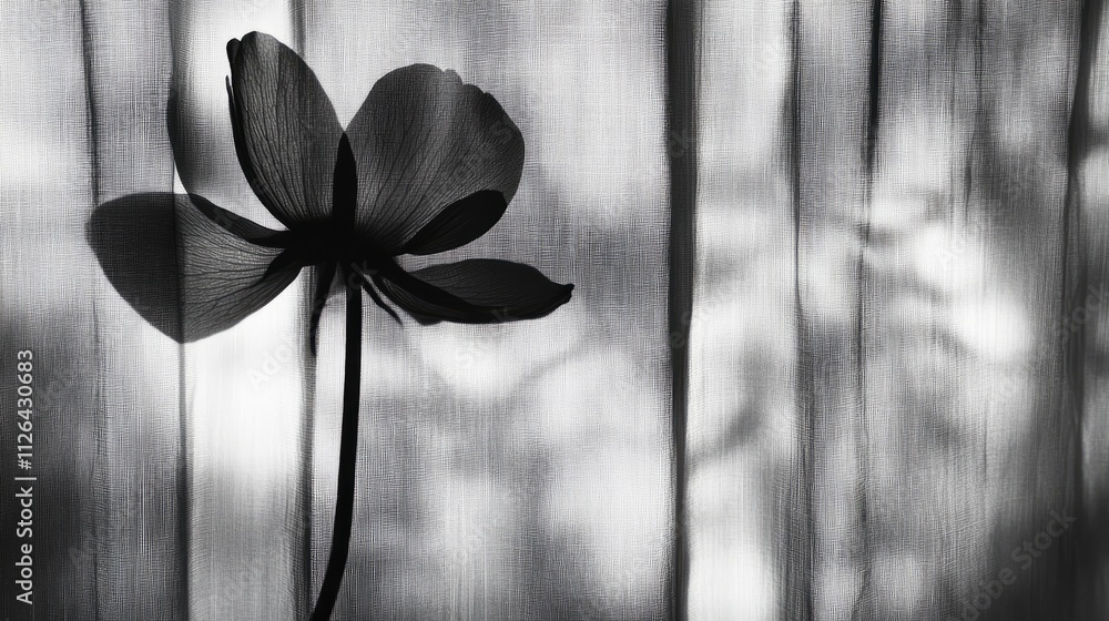 Aufkleber silhouette of a flower casting a shadow on sheer curtains creating a soft and artistic ambiance in b