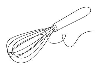 Continuous One-Line Drawing of a Whisk - Minimalist Kitchen Tool Art