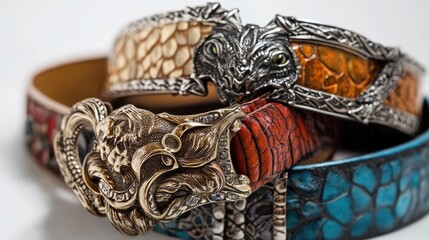 Naklejka premium luxurious designer men's belts featuring intricate textures and ornate buckles
