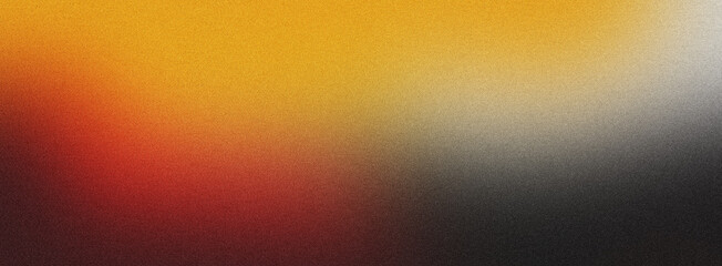 Red orange white illuminated spots on black, grainy color gradient background, noise texture effect, copy space	
