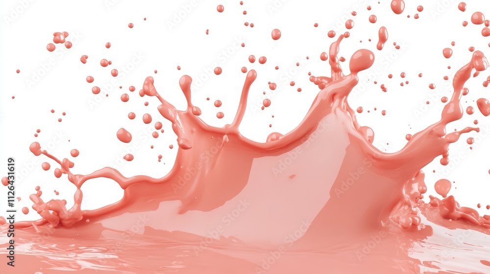 Poster strawberry milk splash creating dynamic droplets on a clean white background for refreshing beverage