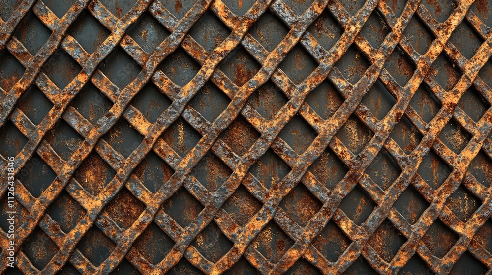 Poster rusty rabitz mesh netting texture close-up showcasing an intricate barrier design ideal for industri
