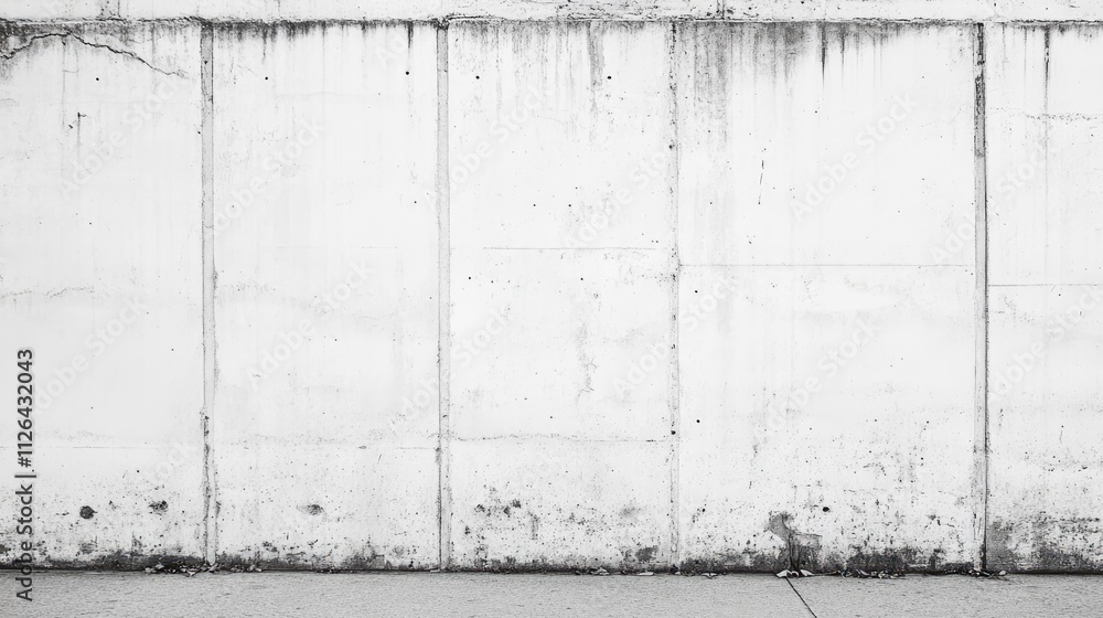 Poster textured white concrete wall with subtle weathering and stains, emphasizing structural lines and an 