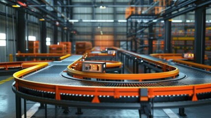 Detailed view of a conveyor belt system equipped with sensors and automated sorting mechanisms for efficient production.