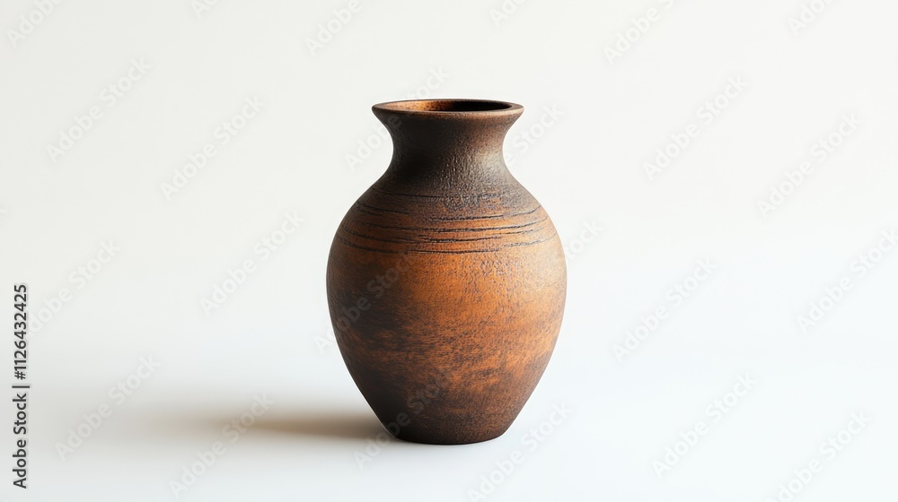 Aufkleber clay vase with textured surface positioned against a minimalistic white background highlighting its 