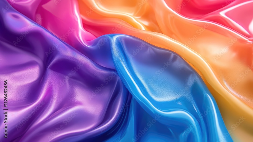 Poster vibrant waves of glossy polyethylene fabric showcasing rich colors and smooth texture in a dynamic f