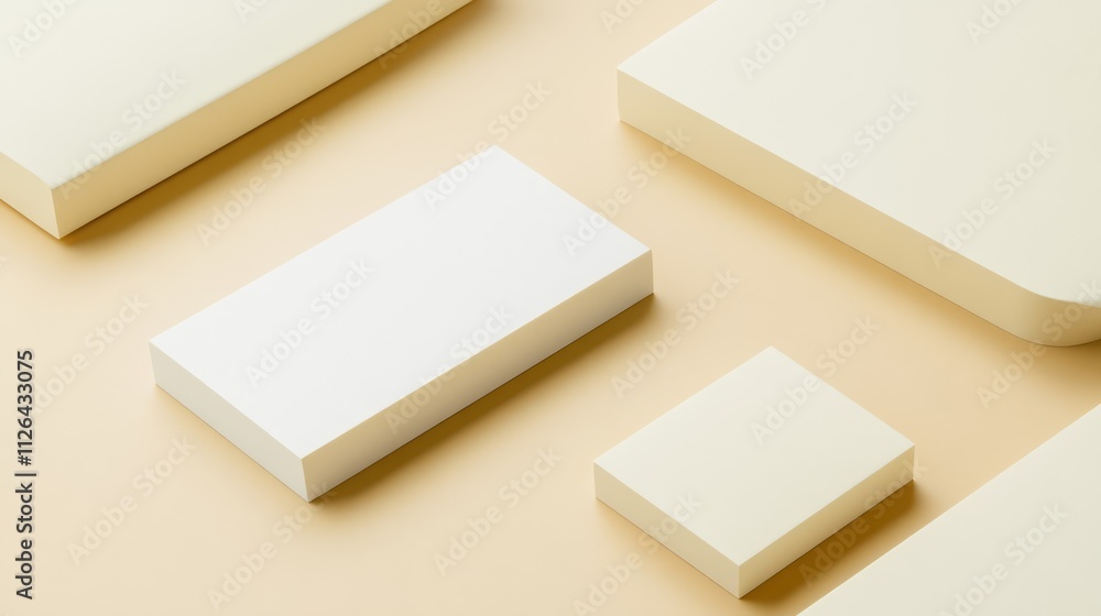 Poster geometric shapes in soft cream tones arranged on a minimalist background for modern design and illus