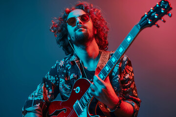 Fototapeta premium Generative AI Image of a Guitarist Performing with Acoustic Guitar