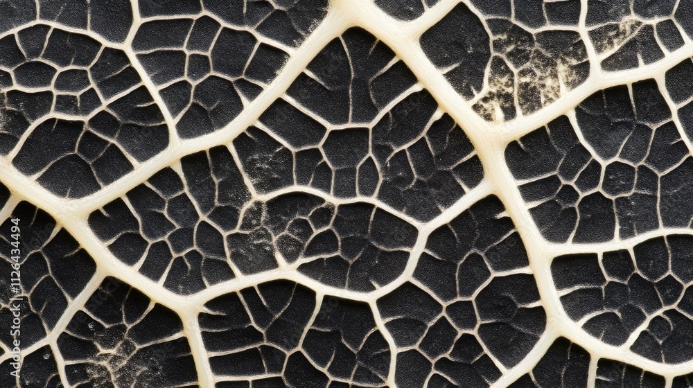 Poster intricate leaf texture macro detail showcasing veins and cellular structure on a dark background for