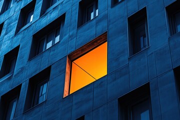 A window in a building with a blue background